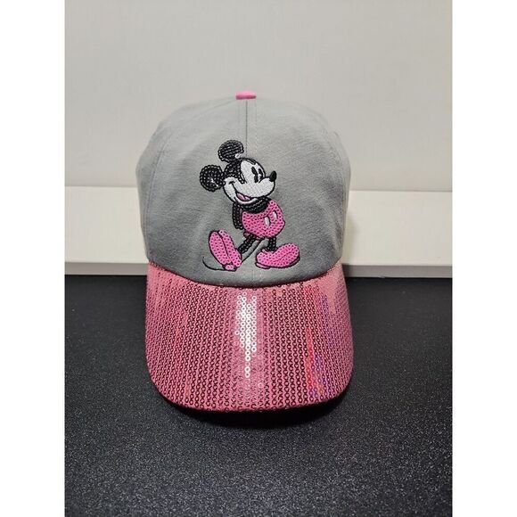 Disney Parks Mickey Mouse Baseball Cap Hat Pink Sequins - Picture 1 of 6